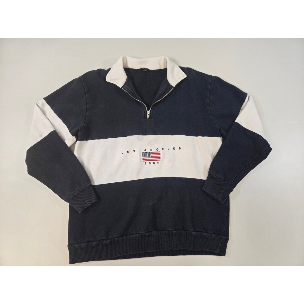 Vintage John Galt Los Angeles 1984 Olympic 1/4 xZip Sweatshirt Navy White Men L